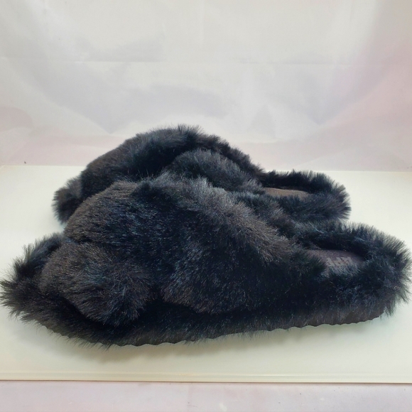 NWT$100 Apparis Black Faux Fur Biba Noir Slides Slip-on Slippers Sz 9 - Picture 12 of 16